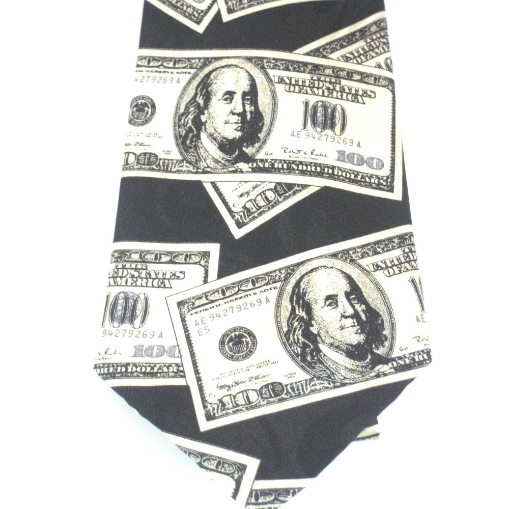 Fratello Black w Hundred Dollar Bills Design Necktie